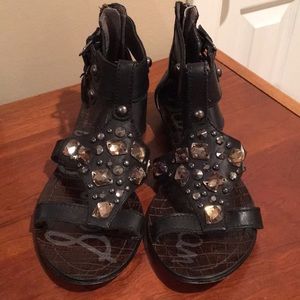 Sam Edelman Black Leather Sandals w/ Rhinestones